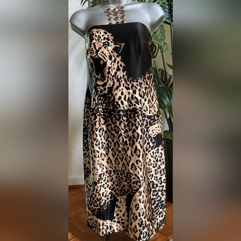 Kay Unger One Of A Kind Stunning Strapless 100% Silk Leopard Dress*Sale - Picture 2 of 11